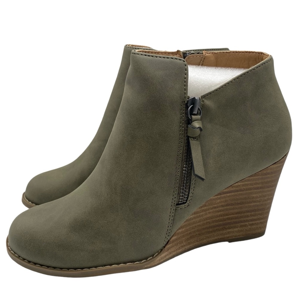 Report Womens Shoes Guine Bootie Olive Green Ankle Zip Chic Wedge Fall Winter